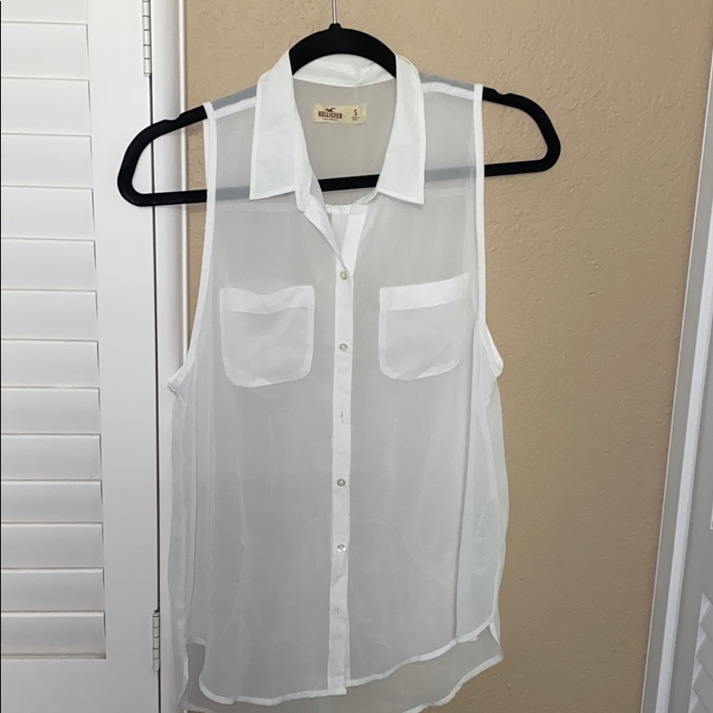 Sheer & Sleeveless Button Down Top